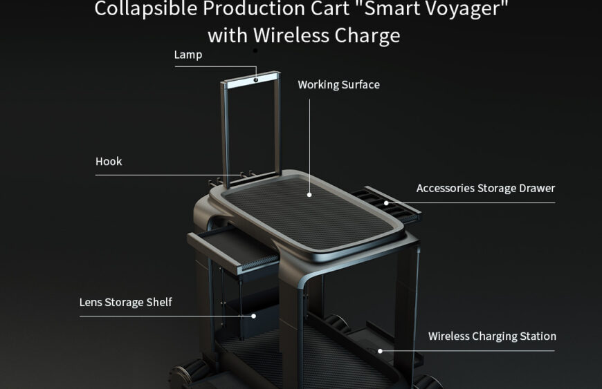 World Premiere: Collapsible Production Cart "Smart Voyager" with Wireless Charge...