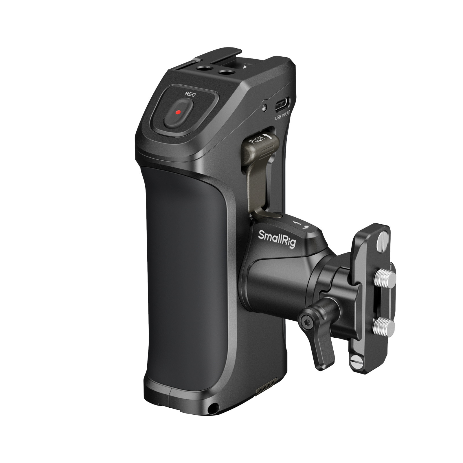 Small rotating side handle with shutter release for certain Canon and Blackmagic Design cameras